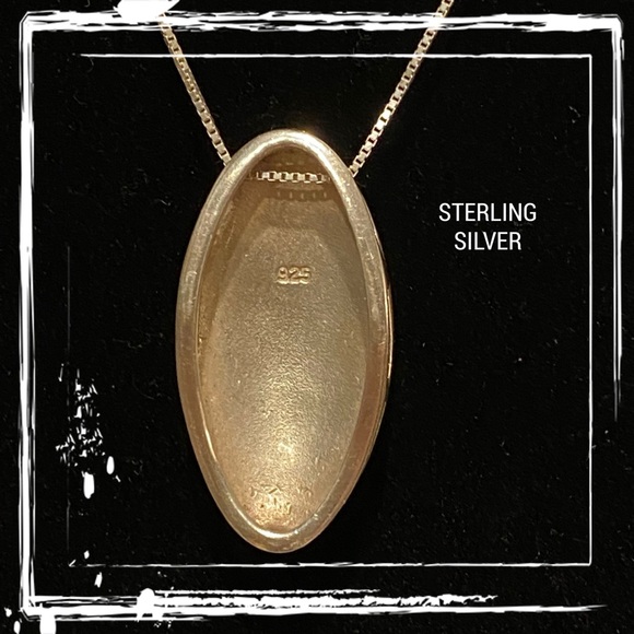 Turquoise Inlay Sterling Silver Oval Pendant Necklace - Picture 9 of 9